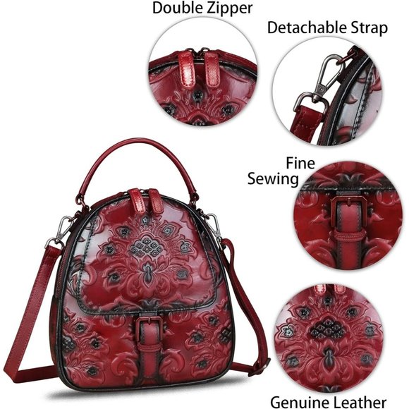 Womens Red Genuine Leather Satchel - Picture 6 of 7